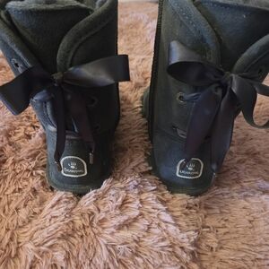 BearPaw Charcoal Boots with Satin Ribbons